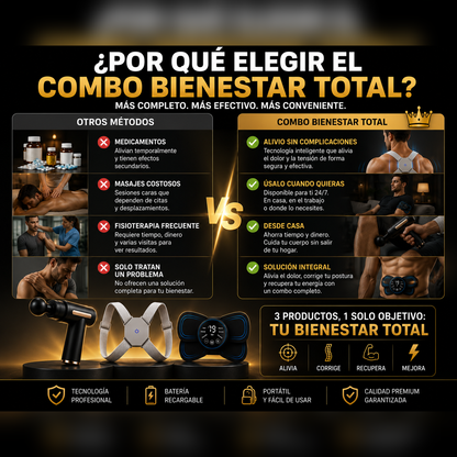 Combo Bienestar Total — Masajeador EMS + Corrector de Postura + Pistola Masajeadora